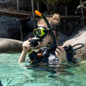 A diver getting ready to practise skills