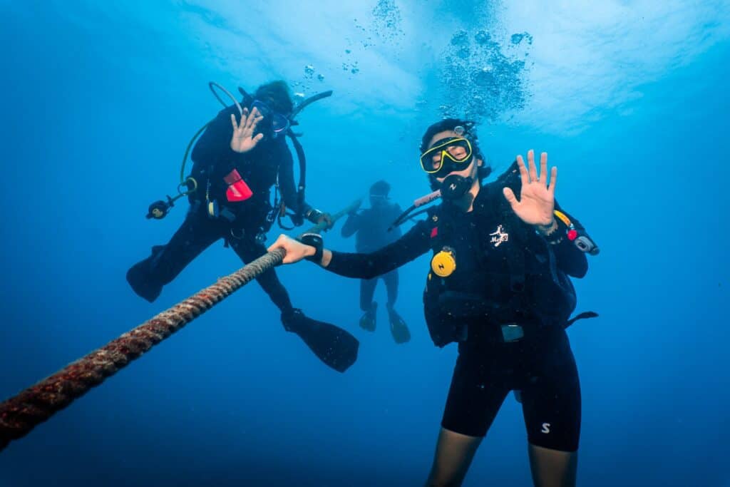 Fun divers descending