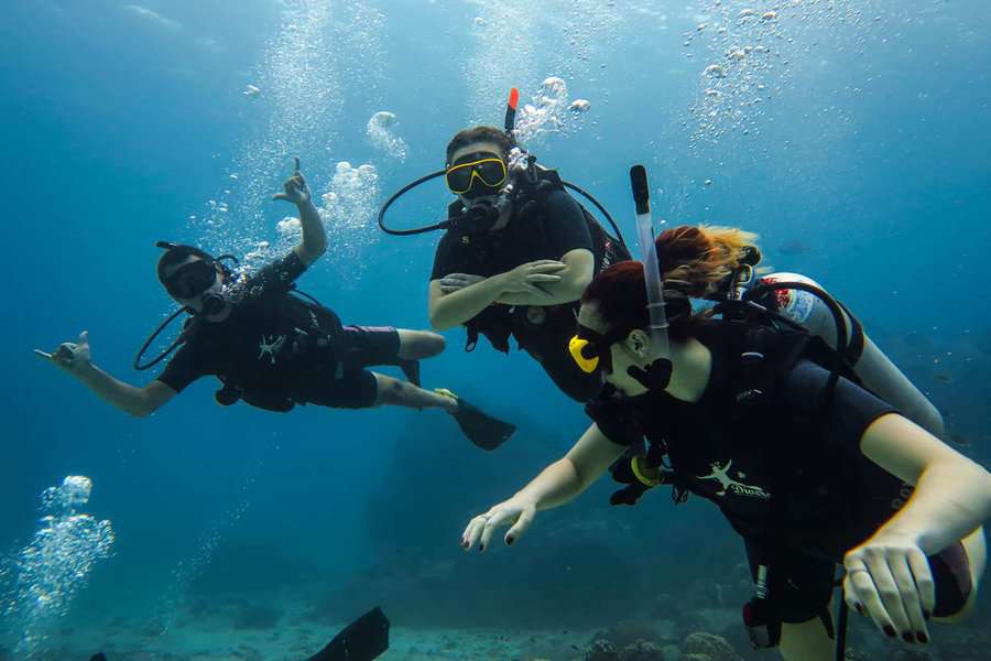 Divers on their open water and advanced course