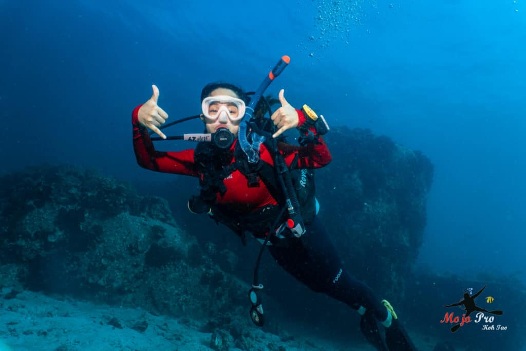 A diver on their Koh Tao open water course